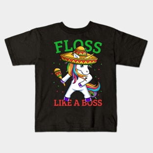 Floss Like A Boss Unicorn Sombrero Flossing Dance Kids T-Shirt